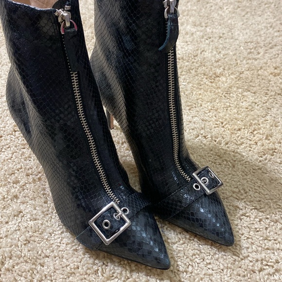 Black Suede Studio brand NEW snake skin black zip front ankle